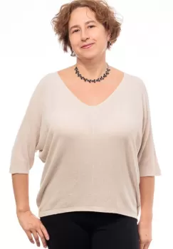 Bluza fin tricotata cu maneca fluture 3 4, bej inchis imagine