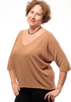 Bluza fin tricotata cu maneca fluture 3 4, camel imagine