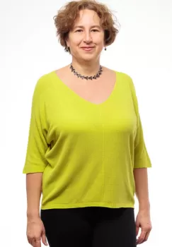 Bluza fin tricotata cu maneca fluture 3 4, galben lime imagine