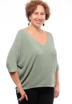 Bluza fin tricotata cu maneca fluture 3 4, kaki prafuit imagine