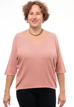 Bluza fin tricotata cu maneca fluture 3 4, roz pastel imagine