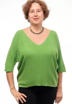 Bluza fin tricotata cu maneca fluture 3 4, verde imagine