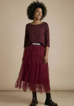 Bluza fina bordo cu imprimeu animal print din modal cu casmir imagine