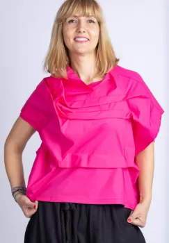 Bluza fucsia asimetrica, extravaganta, din bumbac satinat imagine