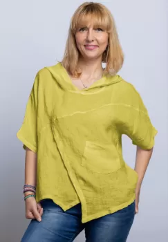 Bluza galbena asimetrica din in, cu gluga imagine