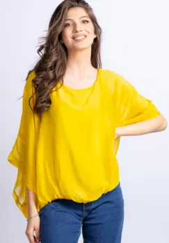 Bluza galbena din matase naturala cu maneca fluture imagine