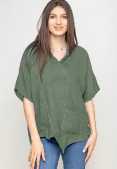 Bluza kaki asimetrica din in, cu gluga imagine