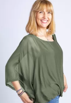 Bluza kaki militar din matase naturala cu maneca fluture imagine