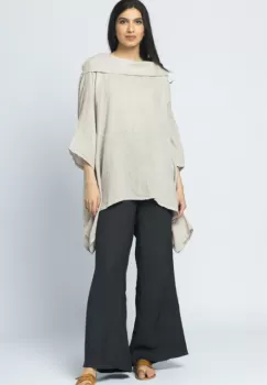 Bluza lunga in colturi, din in, cu gluga, bej imagine