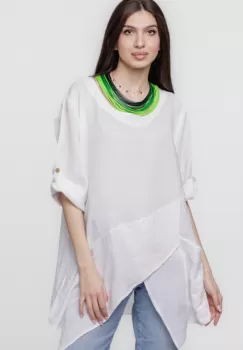 Bluza lunga tunica, in colturi, din in, alba imagine