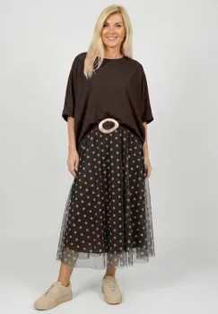 Bluza maro din jerseu fin din tencel, cu maneca fluture imagine