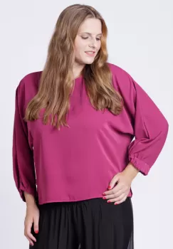 Bluza mov zmeura, larga, cu nasturei pe spate si maneci fluture imagine