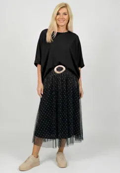 Bluza neagra din jerseu fin din tencel, cu maneca fluture imagine