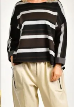 Bluza oversize cu dungi late in nuante de negru, maro si gri, din vascoza imagine