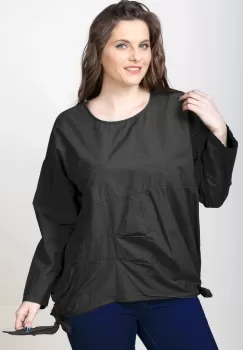 Bluza oversize din bumbac, cu maneca 1 2 si funde laterale, neagra imagine