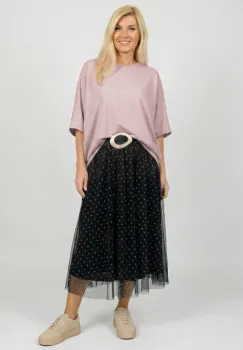 Bluza roz prafuit din jerseu fin din tencel, cu maneca fluture imagine