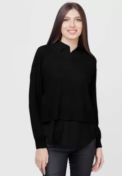 Bluza tip camasa doi in unu, cu angora si tricotajul negru imagine