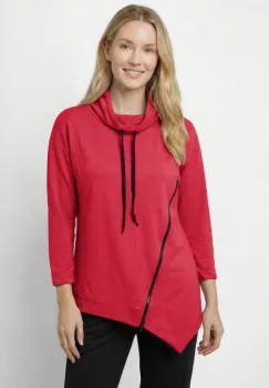 Bluza tunica cu colt, guler inalt reglabil si fermoar oblic, fucsia inchis imagine