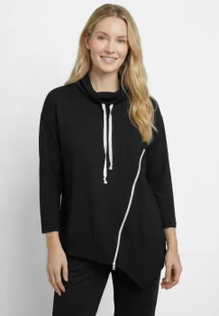 Bluza tunica cu colt, guler inalt reglabil si fermoar oblic, neagra imagine