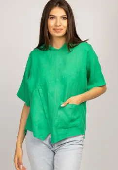 Bluza verde asimetrica din in, cu gluga imagine