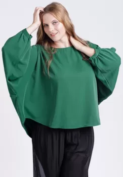 Bluza verde larga cu maneci fluture imagine