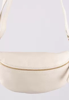 Borseta din piele naturala cu fermoar si bareta reglabila, bej deschis imagine