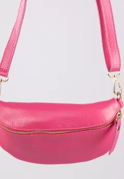 Borseta din piele naturala cu fermoar si bareta reglabila, fucsia imagine