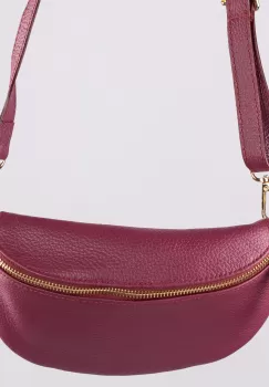 Borseta din piele naturala cu fermoar si bareta reglabila, magenta imagine