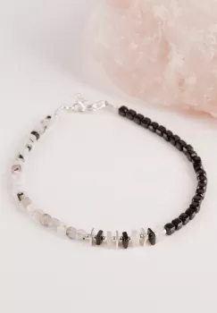 Bratara argint alb-negru, cuburi de 3 mm de spineli si piatra lunii curcubeu imagine