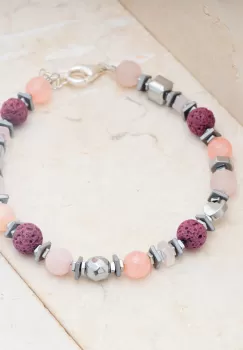 Bratara argint cu cuart roz, lava, agate si hematit imagine