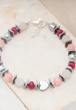 Bratara argint cu cuart roz mat, agate si hematit imagine