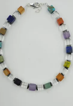 Bratara argint cu cuburi din pietre semipretioase multicolore intercalate cu cuart de stanca imagine