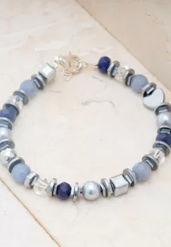 Bratara argint cu jad vopsit, perle, cuart de stanca, agate si hematit imagine