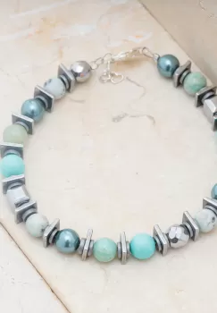 Bratara argint cu jasp kiwi, perle, amazonit si hematit imagine