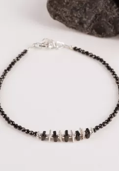 Bratara argint cu spinel negru de 2 mm si placute de turmalina neagra si argint imagine