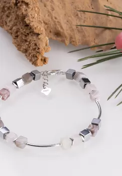 Bratara argint cu tuburi si serii de 5 cubulete din agate de Botswana si hematit imagine