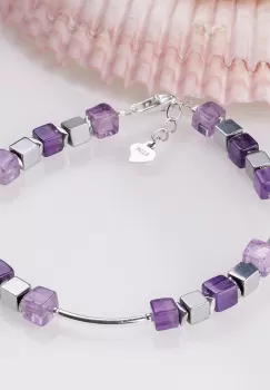 Bratara argint cu tuburi si serii de 5 cubulete din ametist si hematit imagine