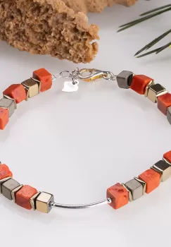 Bratara argint cu tuburi si serii de 5 cubulete din coral si hematit auriu imagine