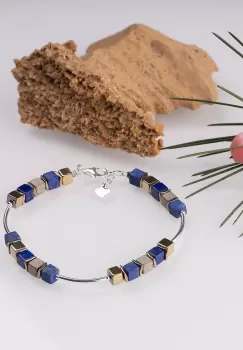 Bratara argint cu tuburi si serii de 5 cubulete din lapis lazuli si hematit auriu imagine