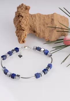 Bratara argint cu tuburi si serii de 5 cubulete din lapis lazuli si hematit imagine