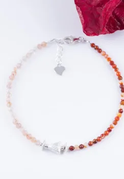 Bratara argint din carneol si piatra soarelui de 2 mm, cu triunghi din argint 925 imagine