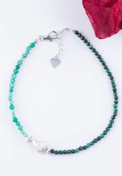 Bratara argint din malachit si onix verde de 2 mm, cu element triunghiular din argint 925 imagine