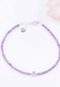 Bratara argint din pietre naturale de fosfosiderit de 2 mm, cu element cubic din argint 925 imagine