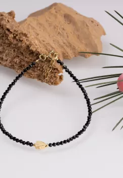 Bratara argint subtire din cubic zirconia negru fatetat si inimioara din argint aurit imagine