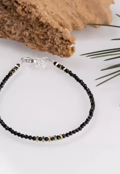 Bratara argint subtire din cubic zirconia negru si hematit auriu imagine