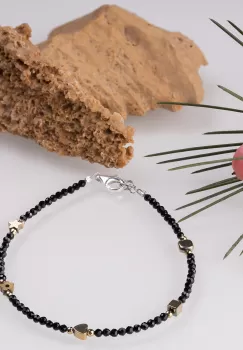 Bratara argint subtire din cubic zirconia negru si hematit auriu de diferite forme imagine