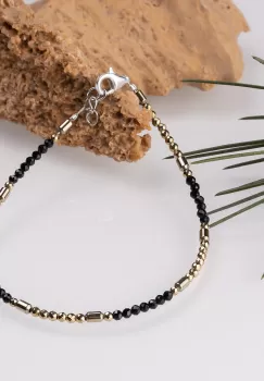 Bratara argint subtire din cubic zirconia negru si hematit auriu fatetat imagine