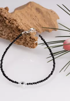 Bratara argint subtire din cubic zirconia negru si piesa din argint imagine