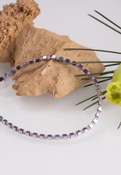 Bratara argint subtire din cuburi de hematit argintiu si rodonit 1.5mm imagine