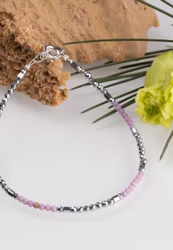 Bratara argint subtire din hematit argintiu fatetat si rodonit 1.5mm imagine